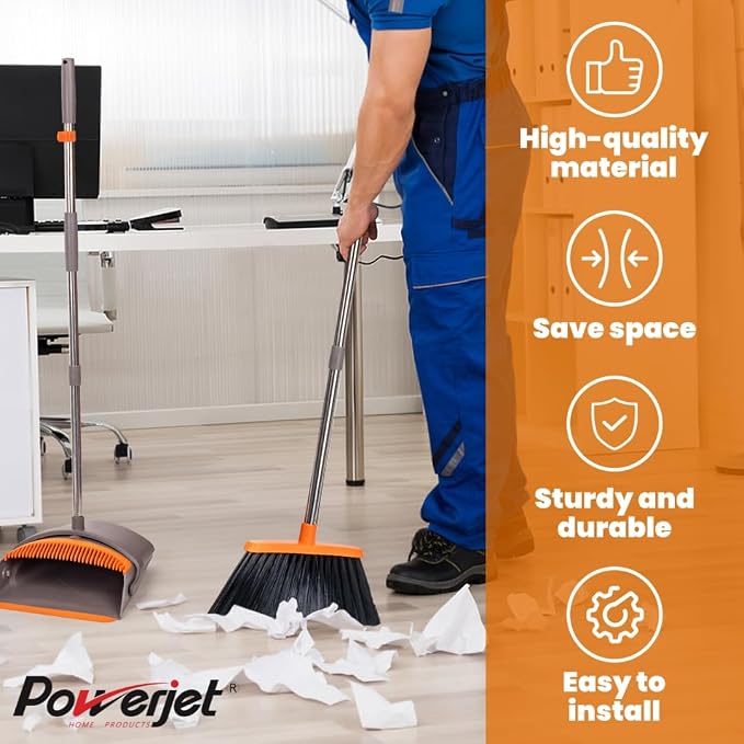 POWERJET Upright Broom & Dustpan Set, Angled Lobby Broom, Exclusive Long Handle - Image 6