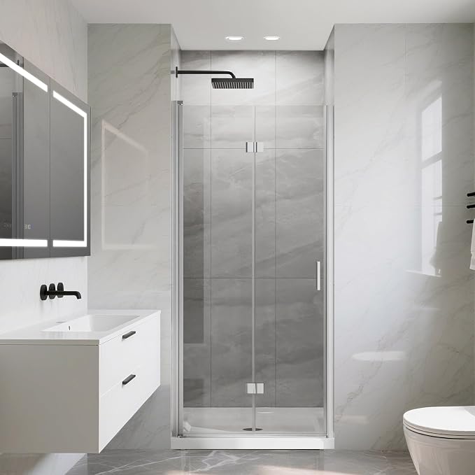 Frameless Bi-Fold Shower Door 34" W x 72" H, 1/4" Clear Tempered Glass by Relaxcabine