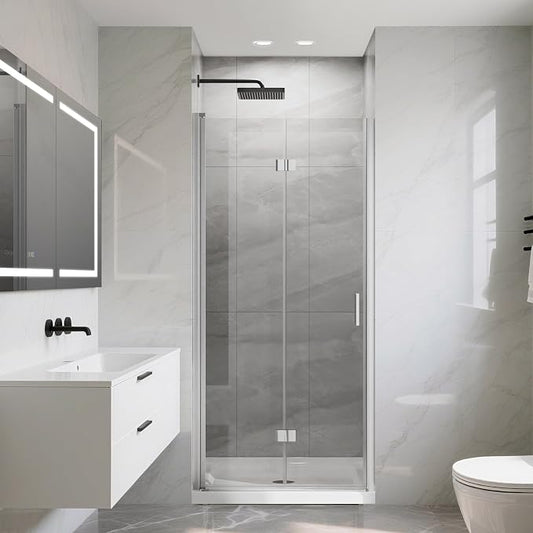 Frameless Bi-Fold Shower Door 34" W x 72" H, 1/4" Clear Tempered Glass by Relaxcabine