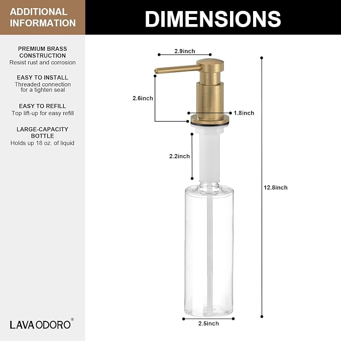 Lava Odoro Champagne Gold Soap Dispenser - Image 3
