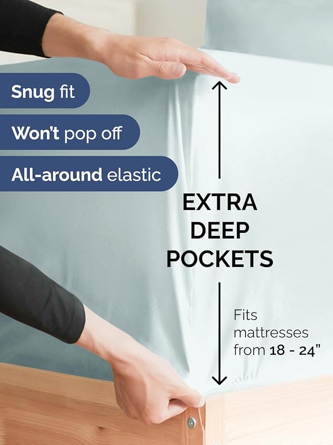 Extra Deep Full Sheet Set - 6 Piece Breathable & Cooling Sheets - Hotel Luxury Bed Sheets Set - Easy & Secure Fit - Soft, Wrinkle Free & Comfy Sheets Set - Ice Blue Sheet Set with Extra Deep Pockets