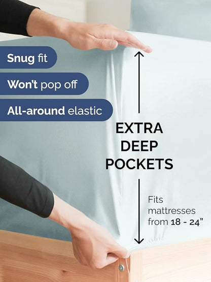 Extra Deep Full Sheet Set - 6 Piece Breathable & Cooling Sheets - Hotel Luxury Bed Sheets Set - Easy & Secure Fit - Soft, Wrinkle Free & Comfy Sheets Set - Ice Blue Sheet Set with Extra Deep Pockets