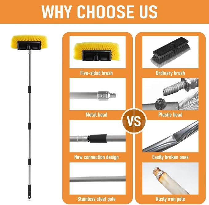 Five-Sided Car Wash Brush with 56" Long Handle | Car Wash 12" Dip Soft - Image 2