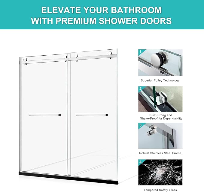 Milano Double Sliding Shower Door, 54 in.W x 74 in.H Framed Shower Door 5/16" - Image 4