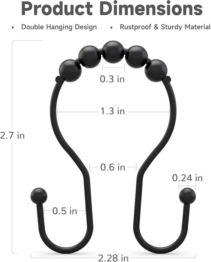 Shower Curtain Hooks Shower Curtain Rings Black Shower Curtain Hooks RustProof - Image 4