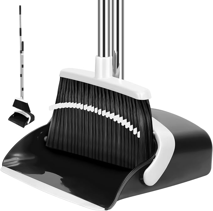 Broom and Dustpan Set, 55-in Long Adjustable Handle Broom by EZKEY