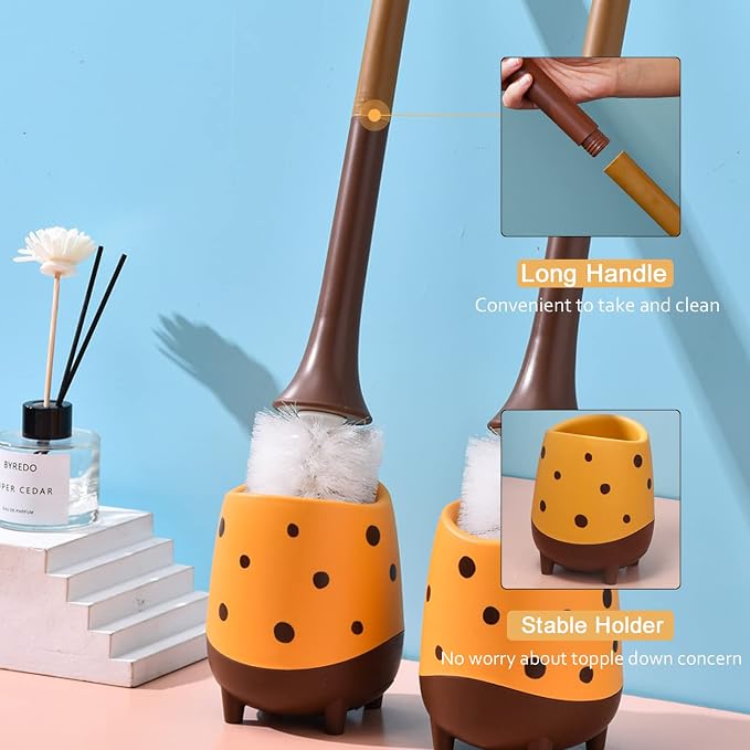 Toilet Brush Giraffe Shape, Cute Shape Look, PP Bristles Round Brush, Compact - Image 7