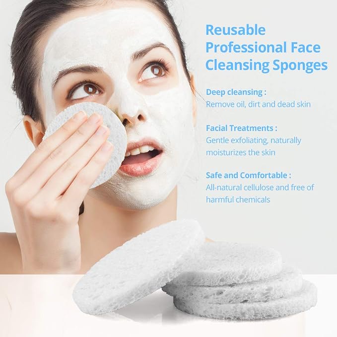 Natural Facial Cleansing Sponges- 20 Count Compressed Facial Sponges Cellulose - Image 2
