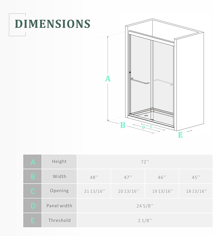 Brushed Nickel 45"-48" W x 72" H Semi-Frameless Glass Shower Door, Bathroom - Image 2