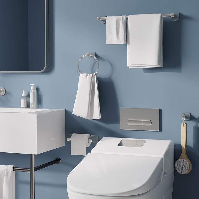 Bathroom Hardware Set 2 Pieces Toilet Paper Holder and Towel Ring Wall Mounted - Image 5