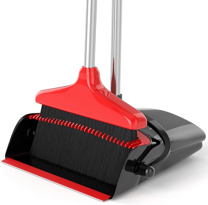 Broom with Dustpan Combo Set 54" Long Handle Adjustable Length Stainless Steel by KOCOTONG