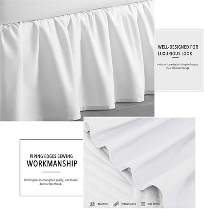 SlumberWell Full Bed Skirt with Split Corners, Soft Microfiber, 16 Inch Drop, White Solid, Elegant Ruffled Design