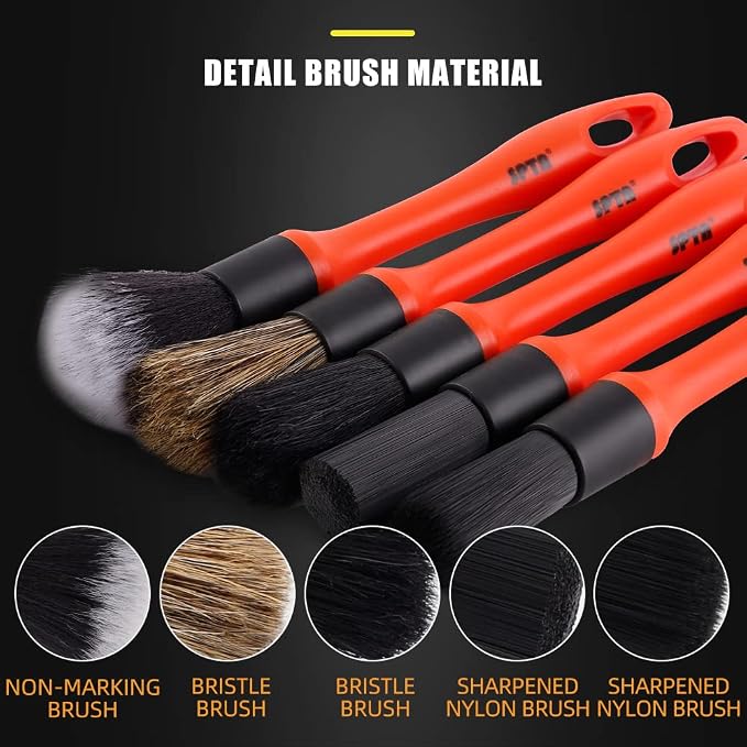 SPTA Car Detailing Brush Set, 5 Pack Soft Mixed Hair Auto Detail Brush Kit No - Image 5