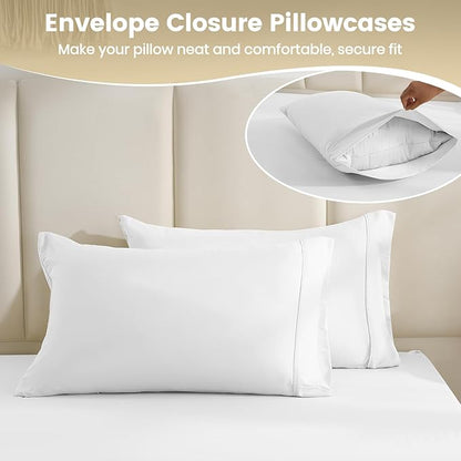 Twin XL Sheet Set - 3 Piece Silky Soft Breathable Bed Sheet & Pillowcase Set, 16" Deep Pocket Hotel Luxury Wrinkle Free Easy Care Bedding Sheets, White