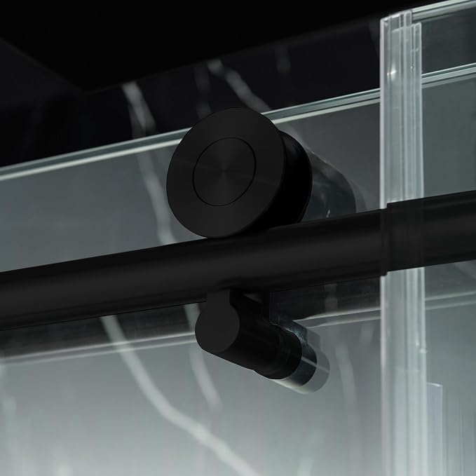 Woodbridge Frameless Single Sliding Shower Doors in Matte Black Finish - Image 11