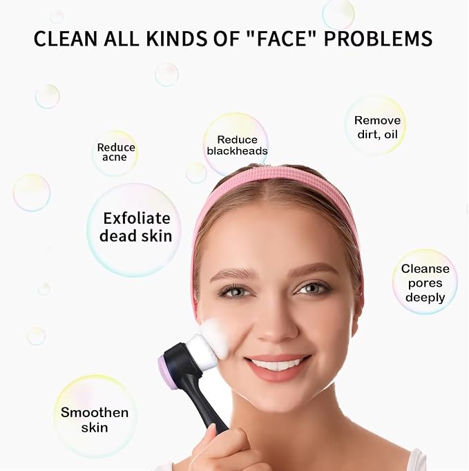 Facial Cleansing Brush 2 in 1, Silicone Face Scrubber Dual Face Brush - Image 3