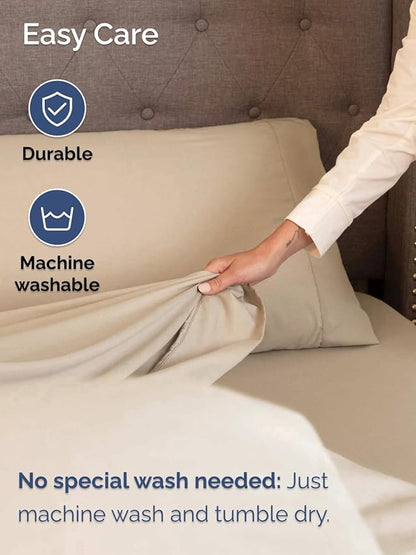 Extra Deep Twin XL Sheet Set - 4 Piece Breathable & Cooling Sheets - Hotel Luxury Bed Sheets Set - Easy & Secure Fit - Soft, Wrinkle Free & Comfy Sheets Set - Cream Sheet Set with Extra Deep Pockets
