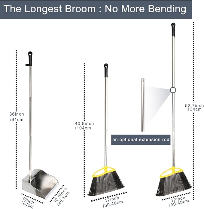 Broom and Dustpan Set, Outdoor Heavy Duty Broom - Image 2