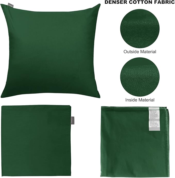 4-Pack 100% Cotton Comfortable Solid Decorative Throw Pillow Case Square Cushion Cover Pillowcase Sublimation Blank Pillow Covers(Cover Only,No Insert)(20x20inch/50x50cm, Christmas Green)