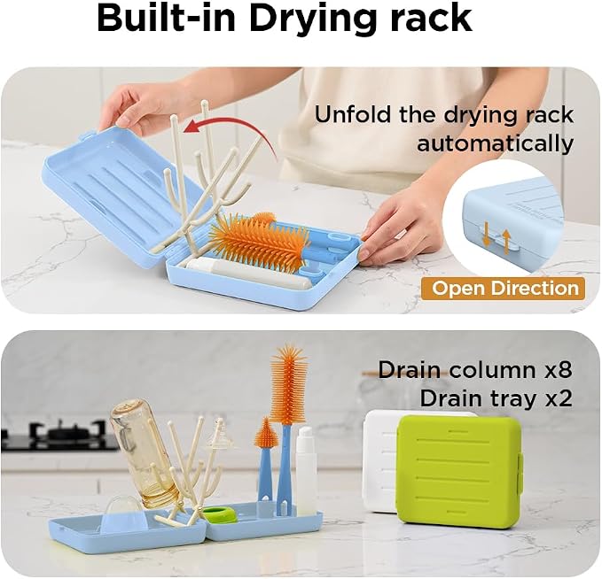 Travel Bottle Brush with Portable Bottle Drying Rack, Baby Bottle Brush - Image 3