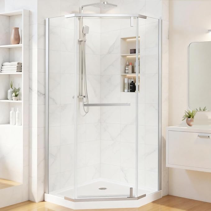 36" D x 36" W x 72" H Neo-Angle Frameless Shower Door, 1/4” SGCC Tempered Glass by GOBESTRY