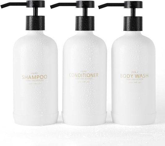 Shampoo and Conditioner Dispenser Set of 3, Refillable 21oz Shampoo Bottles by Janxinmakeyouloveyourhome
