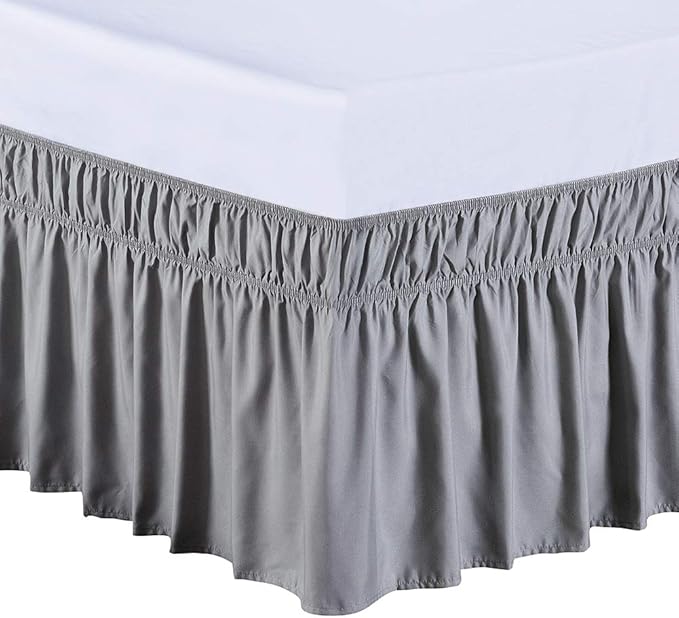 MEILA Wrap Around Bed Skirt Three Fabric Sides Elastic Dust Ruffled 18 Inch Tailored Drop,Easy to Install Fade Resistant-Grey, Twin/Full