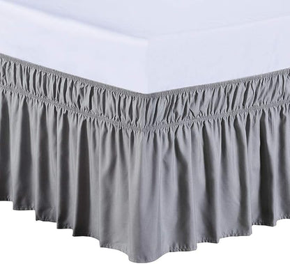 MEILA Wrap Around Bed Skirt Three Fabric Sides Elastic Dust Ruffled 18 Inch Tailored Drop,Easy to Install Fade Resistant-Grey, Twin/Full