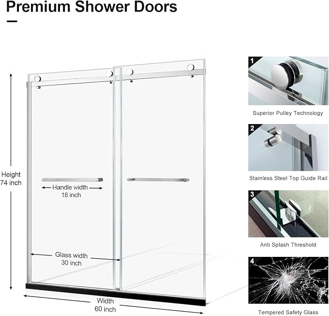 Shower Door, 56-60" W x 74" H Framed Double Sliding Shower Door - Image 2