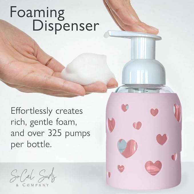 SoCal Suds & Company Glass Foaming Hand Soap Dispenser, Heart Silicone Sleeve - Image 2
