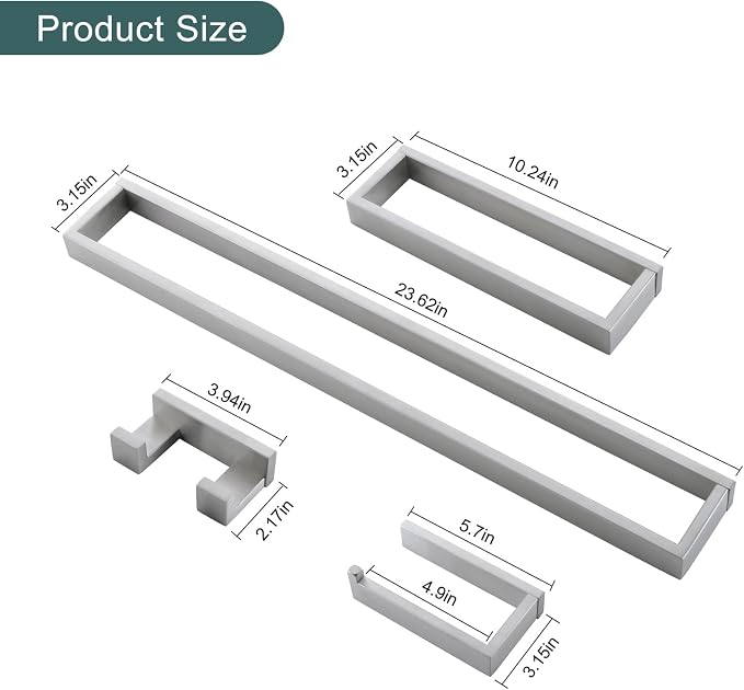 TNOMS Brushed Bathroom Hardware Accessories Set 4 Pieces Brushed Nickel Towel - Image 6