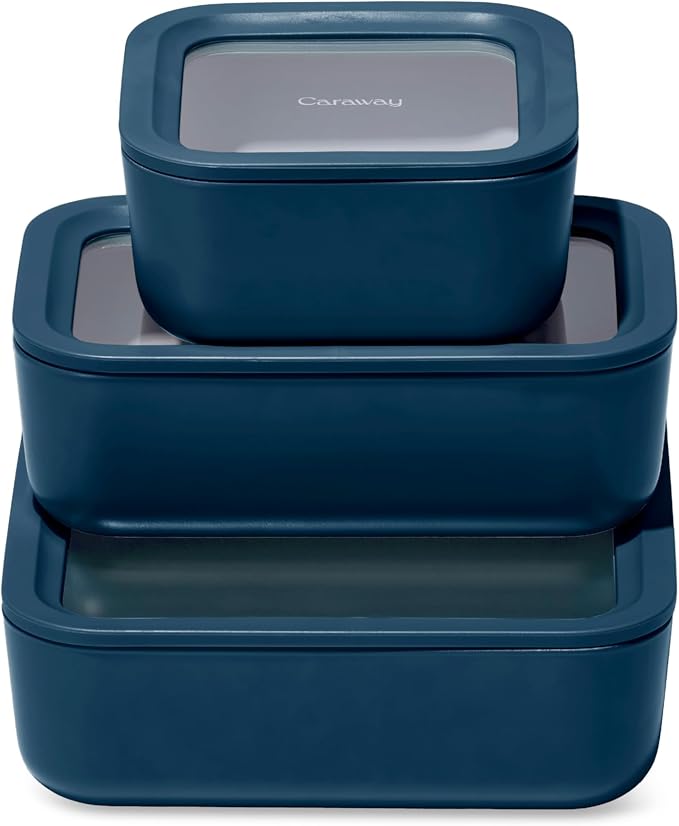 Caraway 3pc Glass Food Storage Set – 10 Cup, 6.6 Cup, & 4.4 Cup Food Containers by Caraway