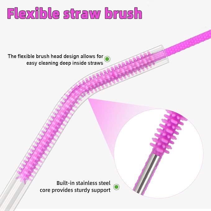 Silicone Straw Cleaner Brush, 4-Piece Reusable Straw Brush Set - Image 4
