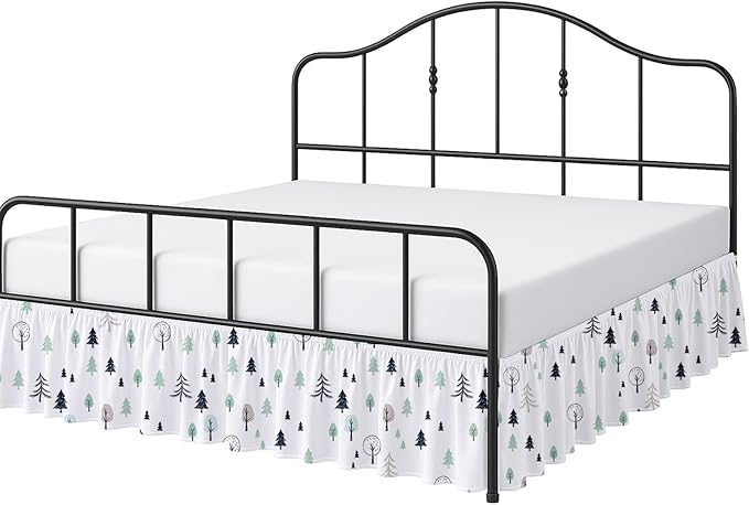 Cottington Lane Ruffled Bed Skirt King Size with Split Corner, Brushed Microfiber Hotel Quality Dust Ruffle, 15 Inch Drop Gathered Bedskirt, Soft, Stylish, Shrink & Fade Resistant, Winter Forest