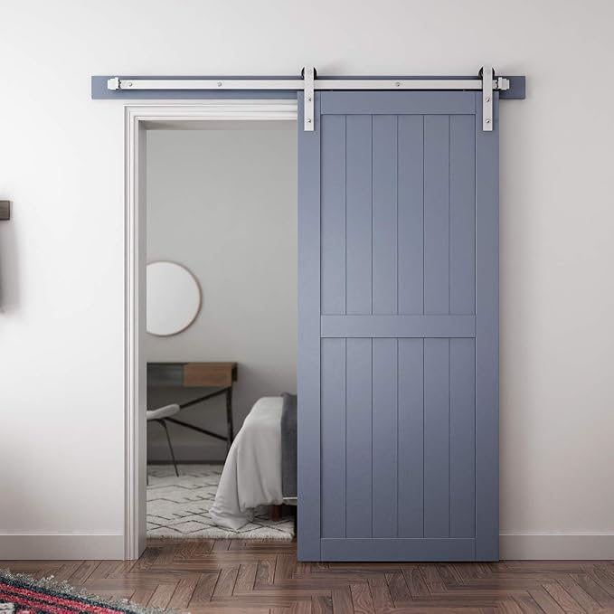 SMARTSTANDARD 6 Feet Brushed Nickel Sliding Barn Hardware Kit-Sturdy Silvery - Image 4