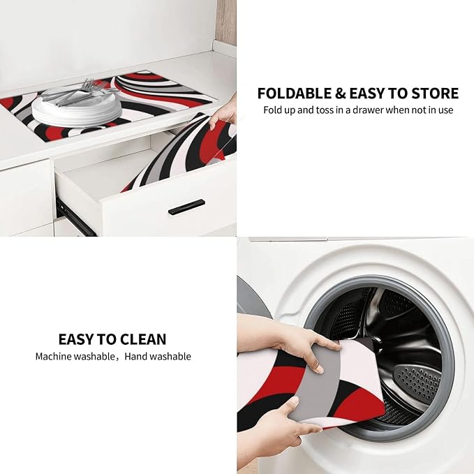 Red Black White and Grey Swirl Microfiber Dish Drying Mats, Absorbent Modern - Image 7