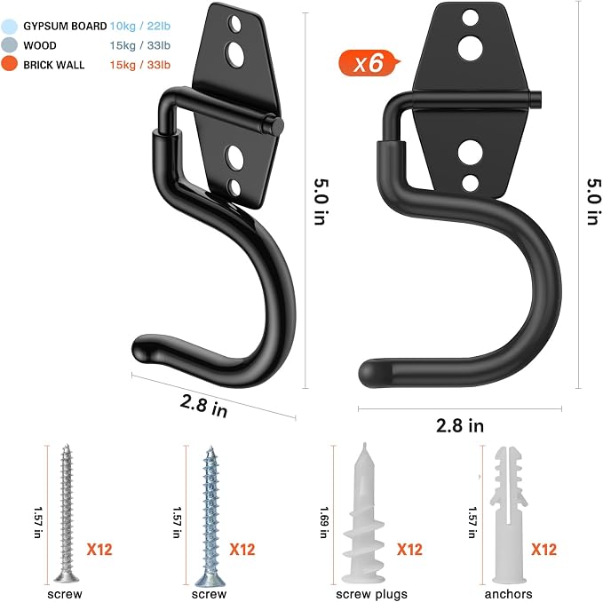 6 Pack Metal Garage Hooks, Heavy Duty S Hooks Tool Hangers - Image 2
