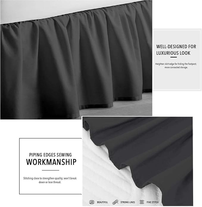 SlumberWell Full Bed Skirt with Split Corners, Soft Microfiber, 16 Inch Drop, Dark Grey Solid, Elegant Ruffled Design