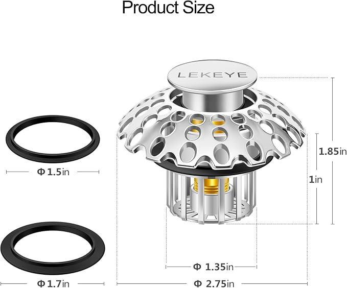 LEKEYE Tub Stopper | Shower Drain Hair Catcher | Bathroom Bathtub Plug | Pop Up - Image 3
