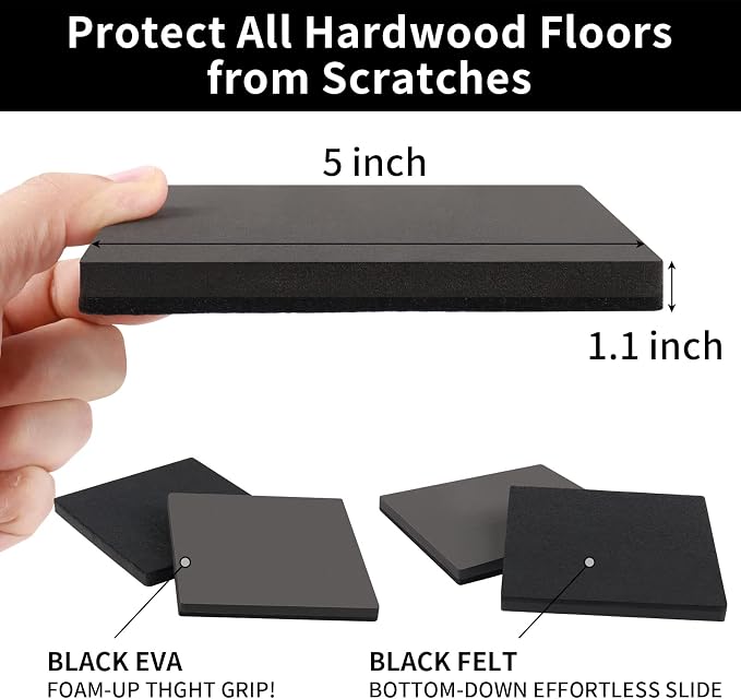 Ezprotekt 5" Square Felt Furniture Movers Sliders - Image 2