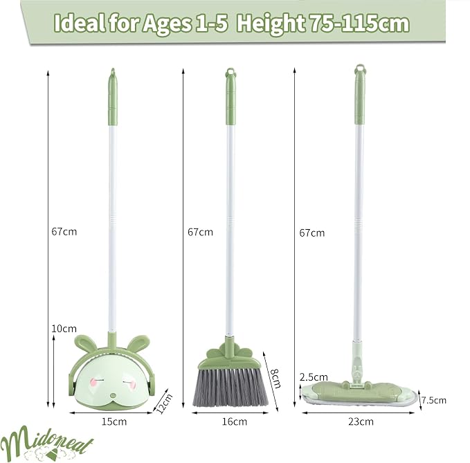 Kids Cleaning Toy Set, Mini Child Broom, Mop and Dustpan, Little Housekeeping - Image 2