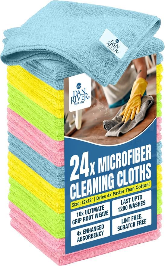 DAN RIVER 24-Pack Microfiber Towels – Ultra Absorbent, Lint-Free & Streak-Free by DanRiver
