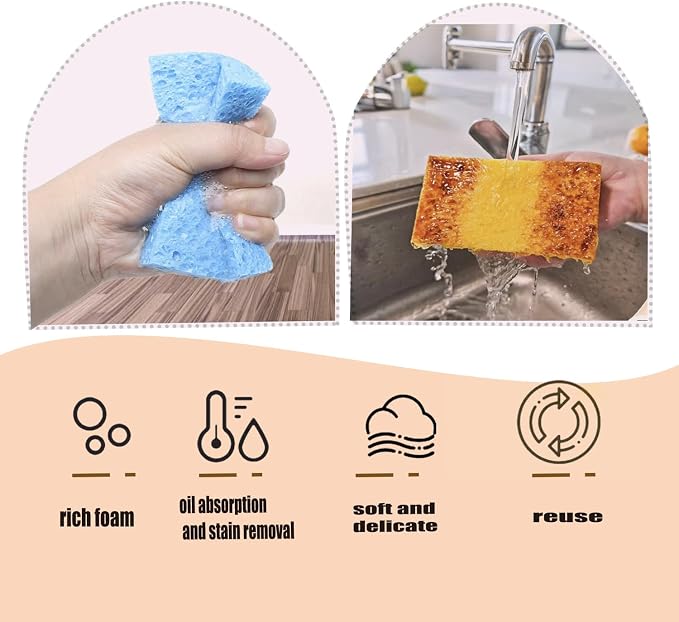 12 Pack Kitchen Natural Cellulose Sponges, Color Sponge, Dishwashing Sponges - Image 5