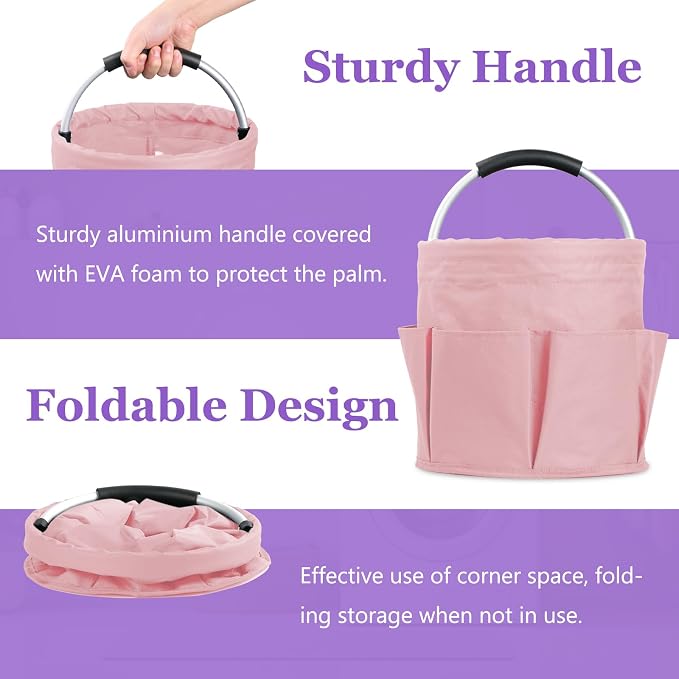 17L Portable Shower Caddy with 6 Side Pockets, Foldable Cleaning Supply Caddy - Image 5