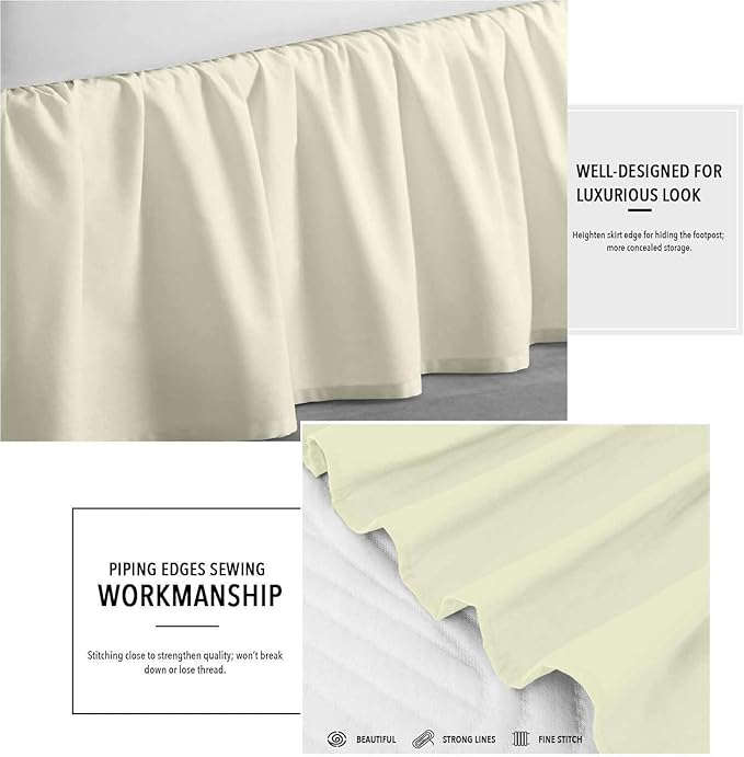 SlumberWell Full Bed Skirt with Split Corners, Soft Microfiber, 24 Inch Drop, Ivory Solid, Elegant Ruffled Design