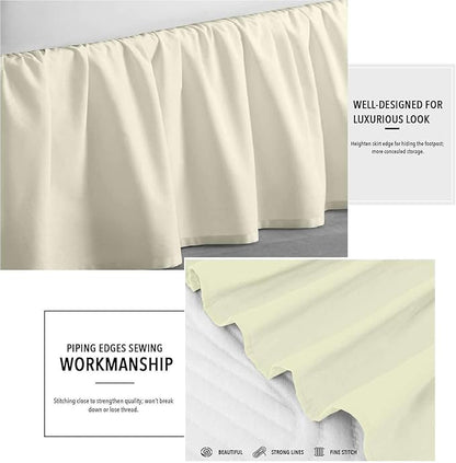 SlumberWell Full Bed Skirt with Split Corners, Soft Microfiber, 24 Inch Drop, Ivory Solid, Elegant Ruffled Design