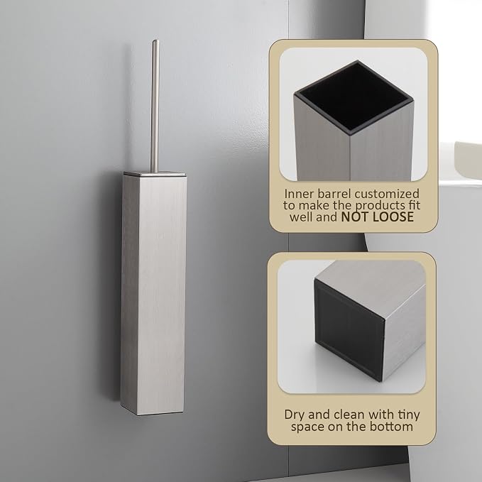 Toilet Brush and Holder Wall Mounted, Brushed Nickel Aluminum - Image 4