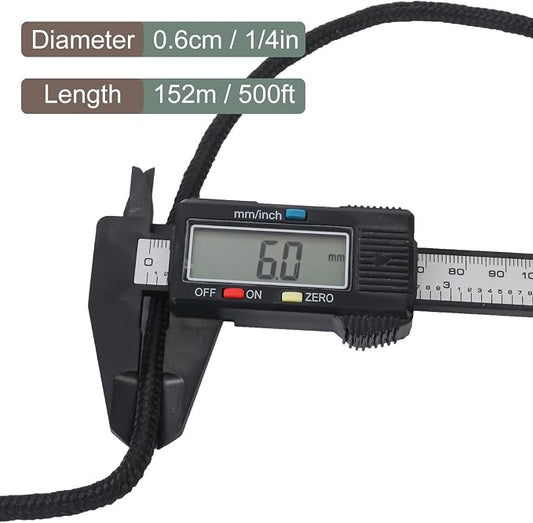 500 Feet 1/4 Inch Black Polyester Rope, 6 mm Polypropylene Utility Rope - Image 2