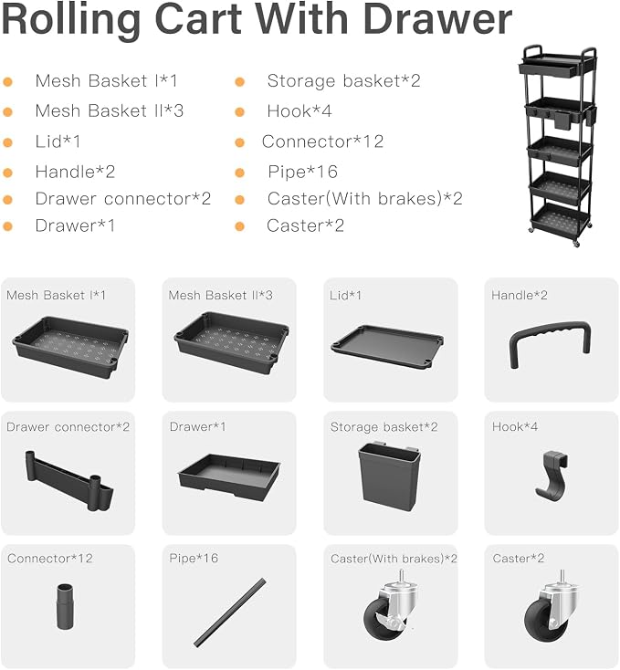 5 Tier Rolling Utility Cart - Image 4