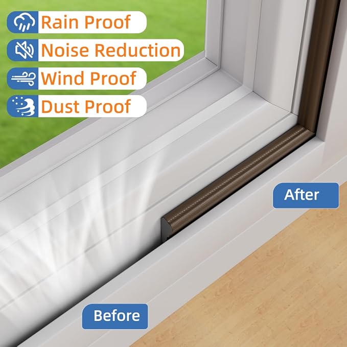 Wedge-Shape Window Weather Stripping Door Frame Seal Strip 3Pcs×196" Brown - Image 6